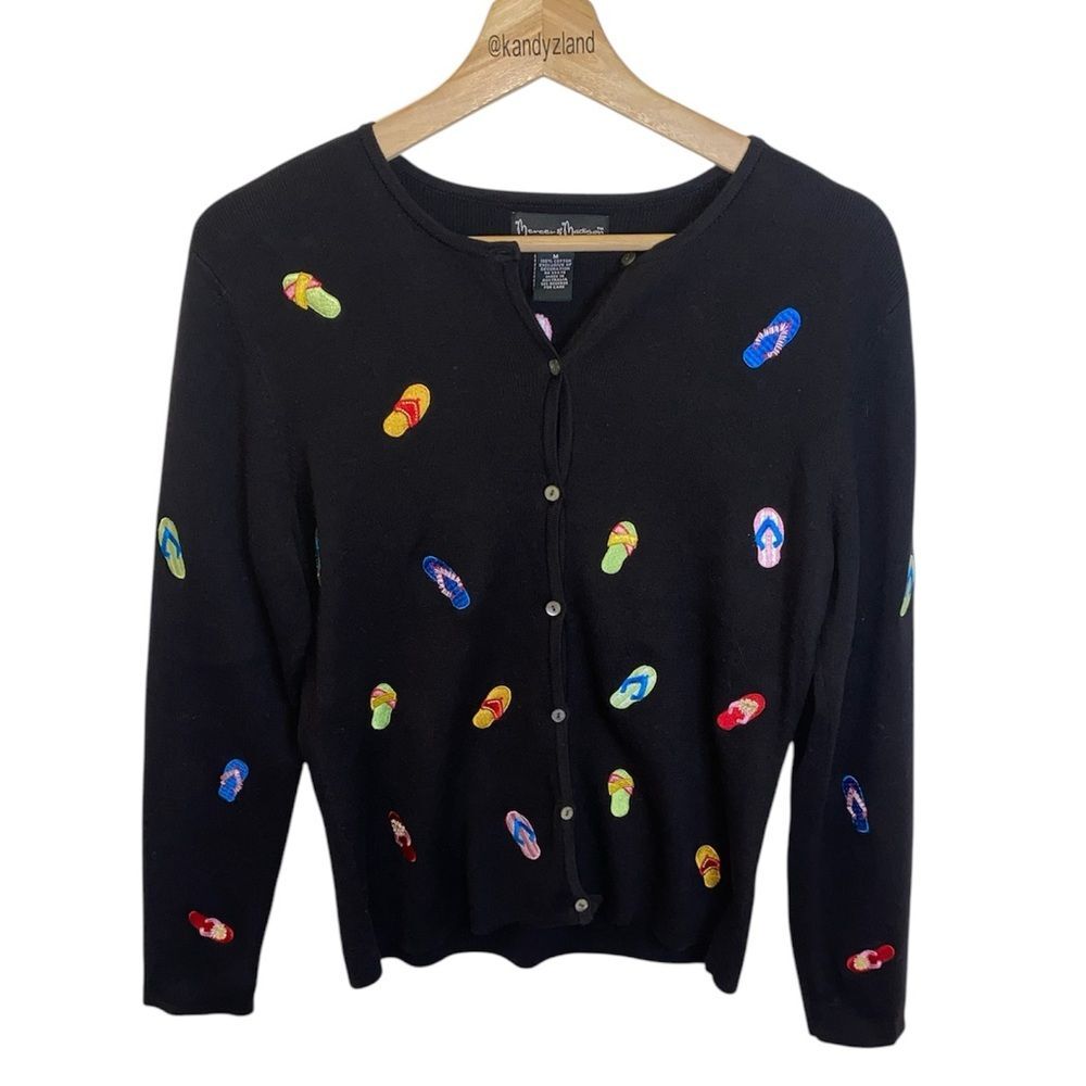 MERCER & MADISON Women’s Black Embroidered Button Down Cardigan Sweater